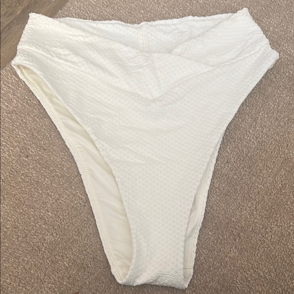 White Textured High-Waist Bikini Bottom